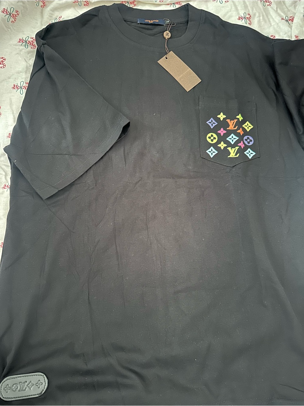 Louis Vuitton Black Short Sleeve Tee with Multicolor Monogram Pocket
